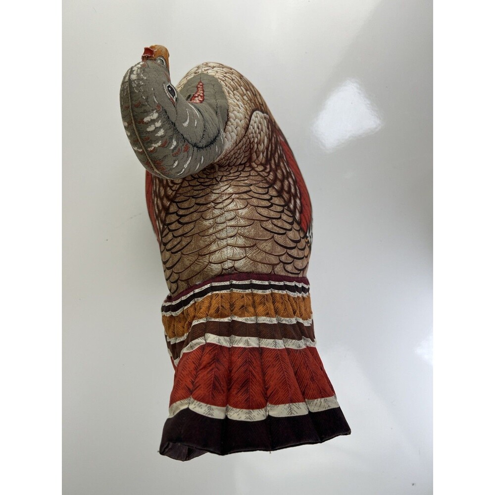 Vintage Handmade Stuffed Fabric Turkey THANKSGIVING Centerpiece Plush 14” Kitsch - Picture 14 of 16